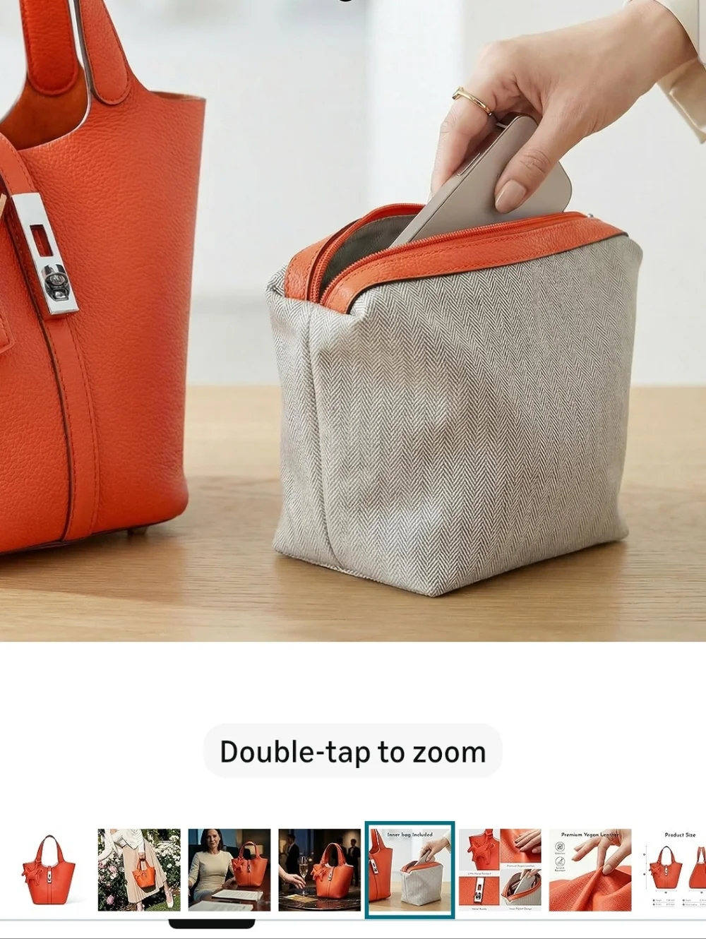 Canvas Toiletry Bag with Orange Trim - Picotin Bag Shaper Storage & Organization